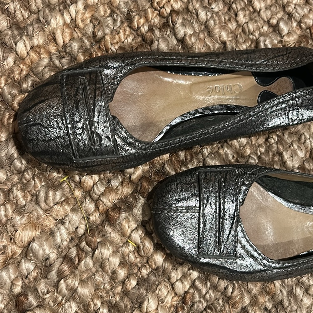Chloe Silver Ruffled Textured Ballet Flats - Picture 4 of 9
